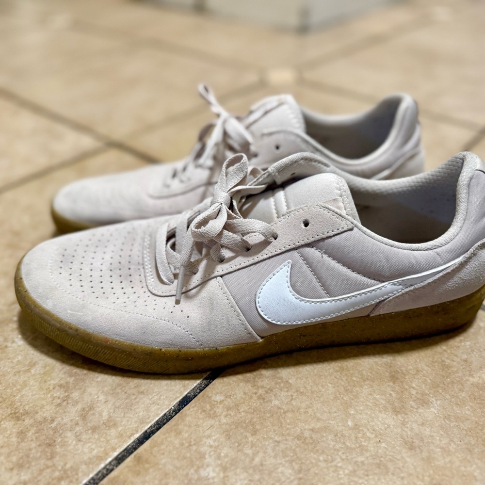 Nike Tan Suede Sneakers with White Swoosh